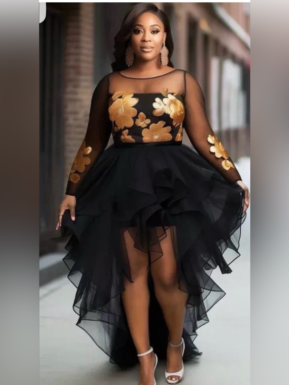 NWT Xpluswear Elegant Black and Gold Floral Dress